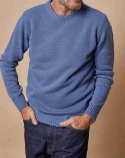 Pull en Laine & Cachemire Georges col rond bleu denim