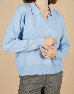 Pull en Laine & Cachemire Paloma col polo topaze