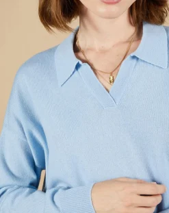 Pull en Laine & Cachemire Paloma col polo topaze