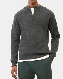 Pull en Laine & Coton à boutons gris