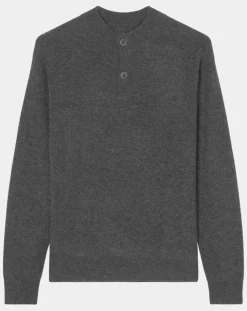 Pull en Laine & Coton à boutons gris