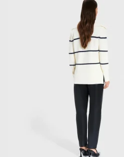 Pull en Laine & Coton Nalanda rayures écru/marine