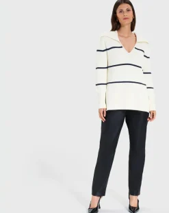 Pull en Laine & Coton Nalanda rayures écru/marine