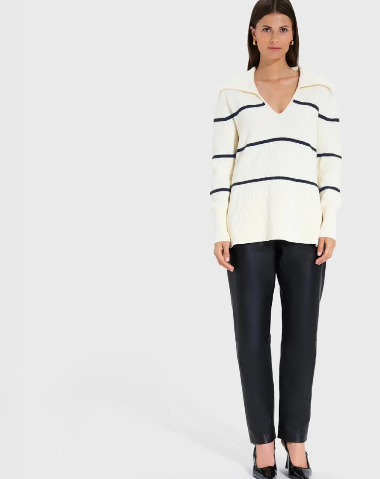 Pull en Laine & Coton Nalanda rayures écru/marine