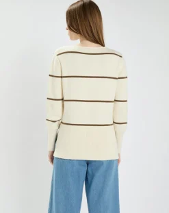 Pull en Laine & Coton Nolyn rayures écru/kaki