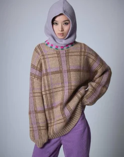 Pull en Laine & Mohair mélangés Oversize Maille Carreaux unique