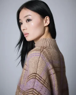 Pull en Laine & Mohair mélangés Oversize Maille Carreaux unique