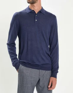 Pull en Laine & Soie col polo bleu