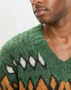 Pull en Laine, Alpaga & Mohair mélangés à motifs vert