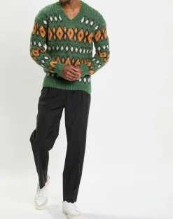 Pull en Laine, Alpaga & Mohair mélangés à motifs vert