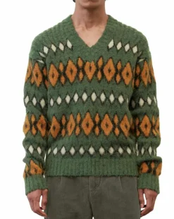 Pull en Laine, Alpaga & Mohair mélangés à motifs vert