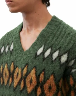Pull en Laine, Alpaga & Mohair mélangés à motifs vert