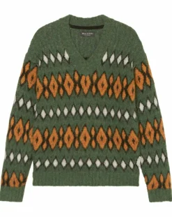 Pull en Laine, Alpaga & Mohair mélangés à motifs vert