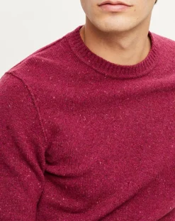 Pull en Laine mélangée chinée col rond bordeaux