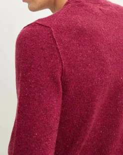 Pull en Laine mélangée chinée col rond bordeaux