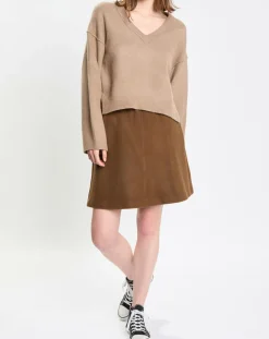 Pull en Laine mélangée col V marron clair