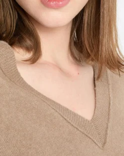 Pull en Laine mélangée col V marron clair