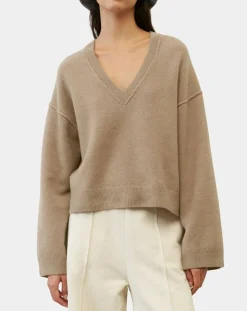 Pull en Laine mélangée col V marron clair