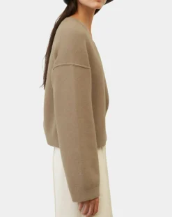 Pull en Laine mélangée col V marron clair