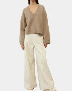 Pull en Laine mélangée col V marron clair