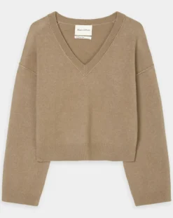 Pull en Laine mélangée col V marron clair