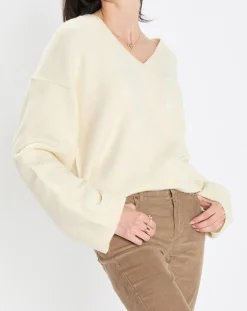 Pull en Laine mélangée col V écru