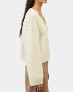 Pull en Laine mélangée col V écru