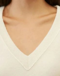 Pull en Laine mélangée col V écru