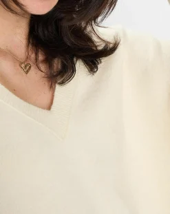 Pull en Laine mélangée col V écru