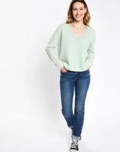 Pull en Laine mélangée cv crop vert d'eau