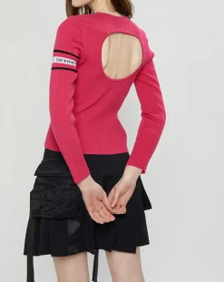 Pull en Laine mélangée Open-Back Ribbed rose fushia