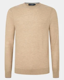 Pull en Laine, Soie & Cachemire col rond texturé beige