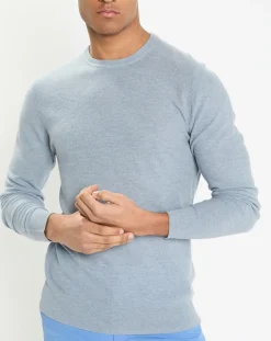 Pull en Laine, Soie & Cachemire col rond texturé bleu clair