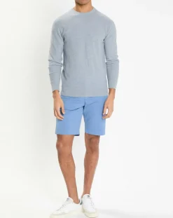 Pull en Laine, Soie & Cachemire col rond texturé bleu clair