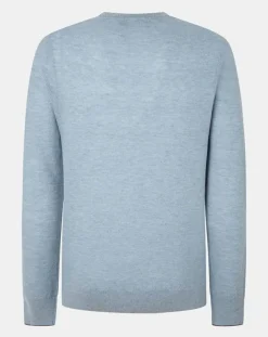 Pull en Laine, Soie & Cachemire col rond texturé bleu clair