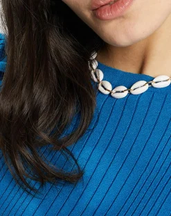 Pull en Maille côtelée col bateau Fya bleu moyen