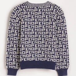 Pull en Maille de coton mélangé Gelop imprimé bleu foncé