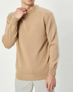 Pull en Maille de coton Rachi col rond camel
