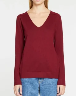 Pull en Maille fine col V Fya bordeaux