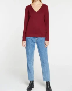 Pull en Maille fine col V Fya bordeaux