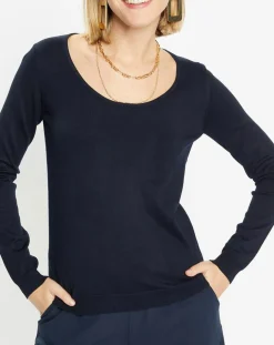 Pull en Maille fine Fya col rond bleu marine