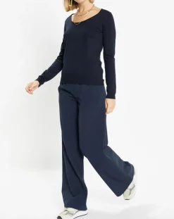 Pull en Maille fine Fya col rond bleu marine