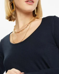 Pull en Maille fine Fya col rond bleu marine