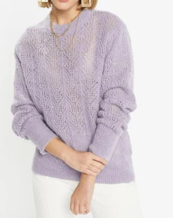 Pull en Maille pointelle mousseuse violet parme