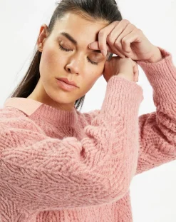 Pull en Maille pointelle mousseuse vieux rose