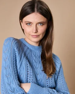 Pull en Mohair & Laine mélangés Paola col rond bleu