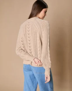 Pull en Mohair & Laine mélangés Paola col rond beige chiné