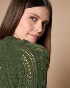 Pull en Mohair & Laine mélangés Paola col rond kaki