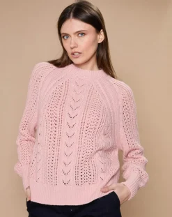 Pull en Mohair & Laine mélangés Paola col rond vieux rose