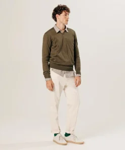 Pull Ernest 100% laine col V marron écorce